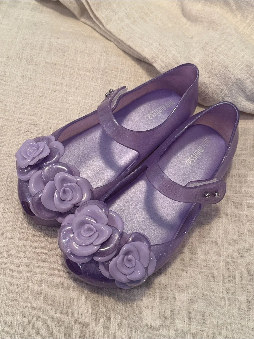 Mini Melissa Girls Lavender Floral Jelly Mary Jane Shoes